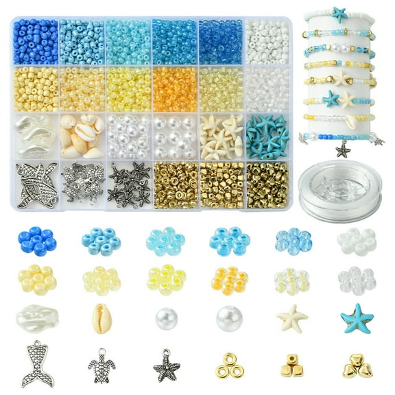 DIY Ocean Beach Theme Stretch Jewelry Set Kits Mixed Color 4~27x4~19x2~4mm Hole: 1.5~2mm