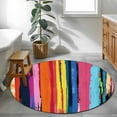 thumbnail image 4 of Colorful Striped Round Area Rug 4 FT, Non Slip Indoor Outdoor Rug, Modern Rainbow Abstract Graffiti Art Washable Circular Carpet Non-Shedding Floor Mat for Coffee Table Nursery Foyer Balcony, 4 of 8