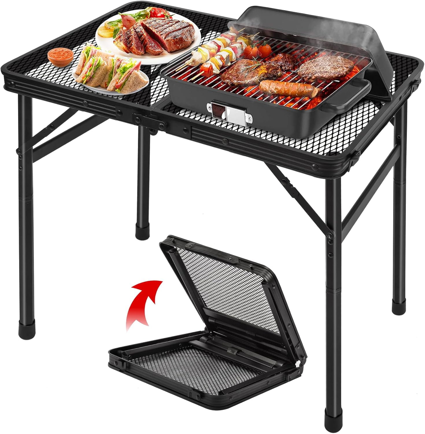 REDCAMP Portable BBQ Grill Table, 4ft Folding, Adjustable