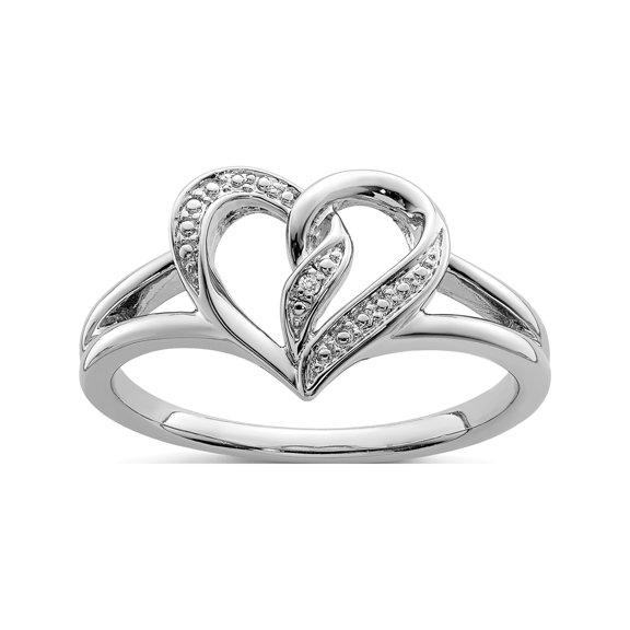 Sterling Silver Rhodium Plated Diamond Heart Ring (Size 6) Made In India qr5707-6