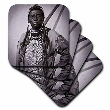 Profile Two Stone Set - 3dRose Two Guns White Calf Blackfoot Indian Chief Profile on Buffalo Nickel Grayscale, Ceramic Tile Coasters, set of 4