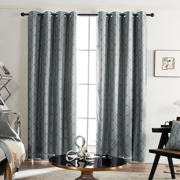 ZOPZO Total Blackout Curtains, Double Layer Thermal Insulated, Black, 52W x 63L Inch, Geometric or Tropical Pattern for Bedroom