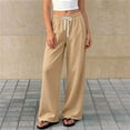thumbnail image 5 of Lmnyox Kid's Sweatpants Wide Leg Solid Color Elastic Waist Drawstring Pants Open Bottom Trousers with Pockets, 5 of 8