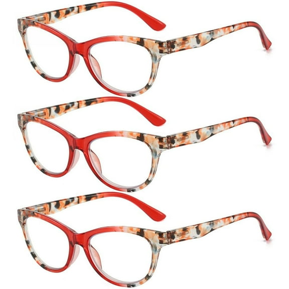 3 Pairs of Red Trendy Fashion Reading Glasses Cat Eye Presbyopic Glasses Anti-Blue Light Spring Hinge Readers 2.00 for Women HD