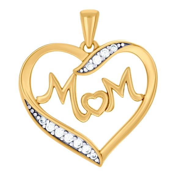 925 Sterling Silver Yellow-tone Womens Cubic Zirconia Love Heart Mom Charm Pendant Necklace 23.8x21.8mm Wide Pendant for