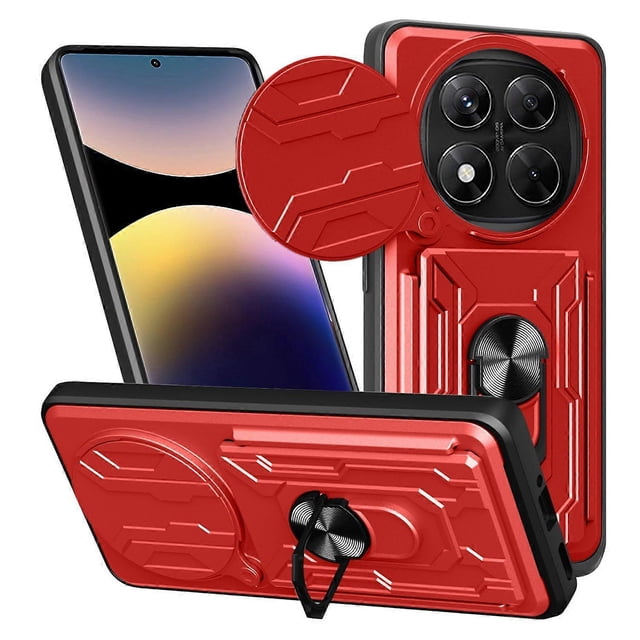 For Xiaomi Redmi Note 14 Pro 4G Case PC + TPU Kickstand Phone Back Cover with Camera Slider - Black