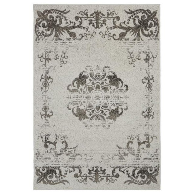LR Home INFIN81333GAW7995 Tapis d'Intérieur Moderne Médaillon Infinity, Gardenia & Noyer - 7 9 x 9 Pi. 5 Po.