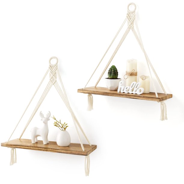 Estantes colgantes Mkono Macramé Boho para decoración de pared, juego de 2 unidades de madera