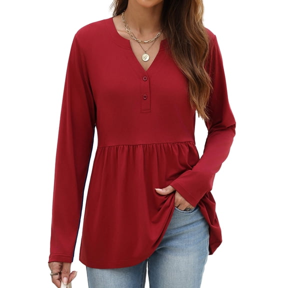 Zeagoo Womens Blouses 3/4 Sleeve Pemplu V Neck Henley Shirts Dressy Casual Tops Fall Trendy Clothes