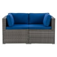 thumbnail image 1 of CorLiving Parksville 2-Piece Resin Wicker Rattan and Galvanized Steel Outdoor Loveseat with Cushions, Blended Grey/Blue, 1 of 9