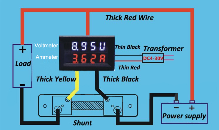 Мини цифровой вольтметр амперметр dc 100 в 10a схема подключения