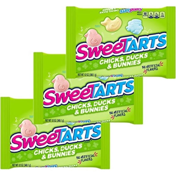 sweetart chicks ducks bunnies easter candy - sweet tart candies basket filler - holiday variety candies for boys girls kids adults - 12 oz - 3 pack