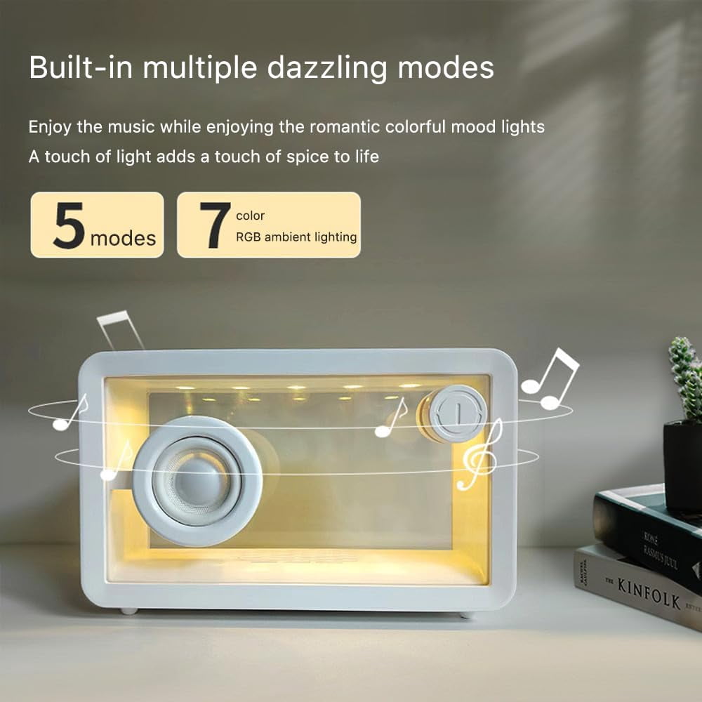 MUSICOZY Bluetooth Speaker with Hi-Fi Sound, Clear Glass Screen, Bluetooth 5.4 HD Audio Speaker Strip, Built-in White Noise Party Speaker with LED Light Show for Computer, Office, Shower, White