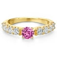 thumbnail image 3 of Gem Stone King 14K Yellow Gold Pink Created Sapphire and Lab Grown Diamond Engagement Ring for Women | 1.43 Cttw | Round 5MM | Gemstone September Birthstone | Size 5, 3 of 6
