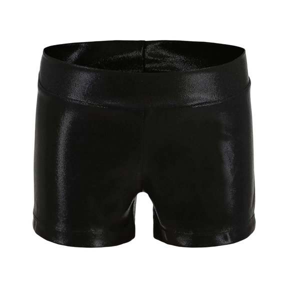 Kiijoy Girls Metallic Athletic Dance Shorts Stage Performance Yoga Trunks, Sizes 8-14