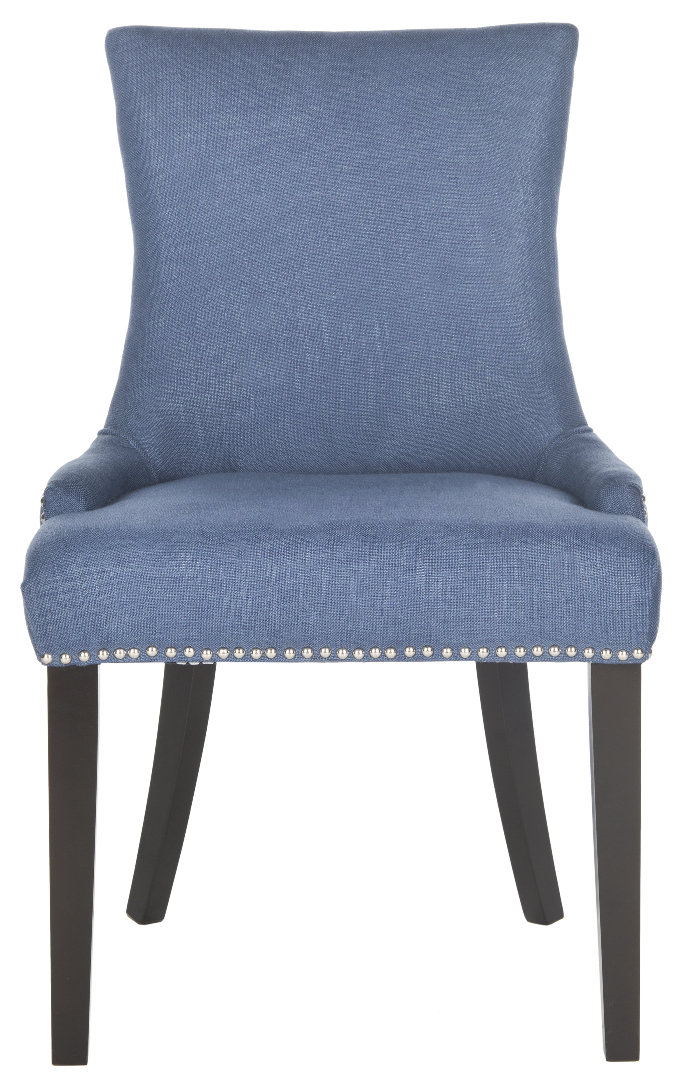 SAFAVIEH Lester 19" H Contemporary Glam Dining Chair, Navy/Espresso, Set of 2