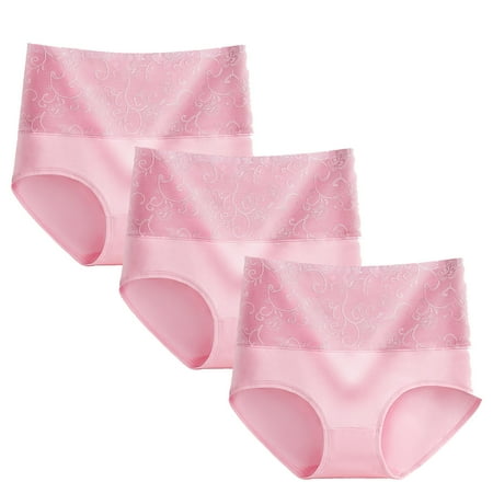Xunlbb Underwear for Women Plus Size 3pcs Women s Briefs Comfortable Cotton High Waist Underwear Women Sexy Panties (Pink L) on Clearance