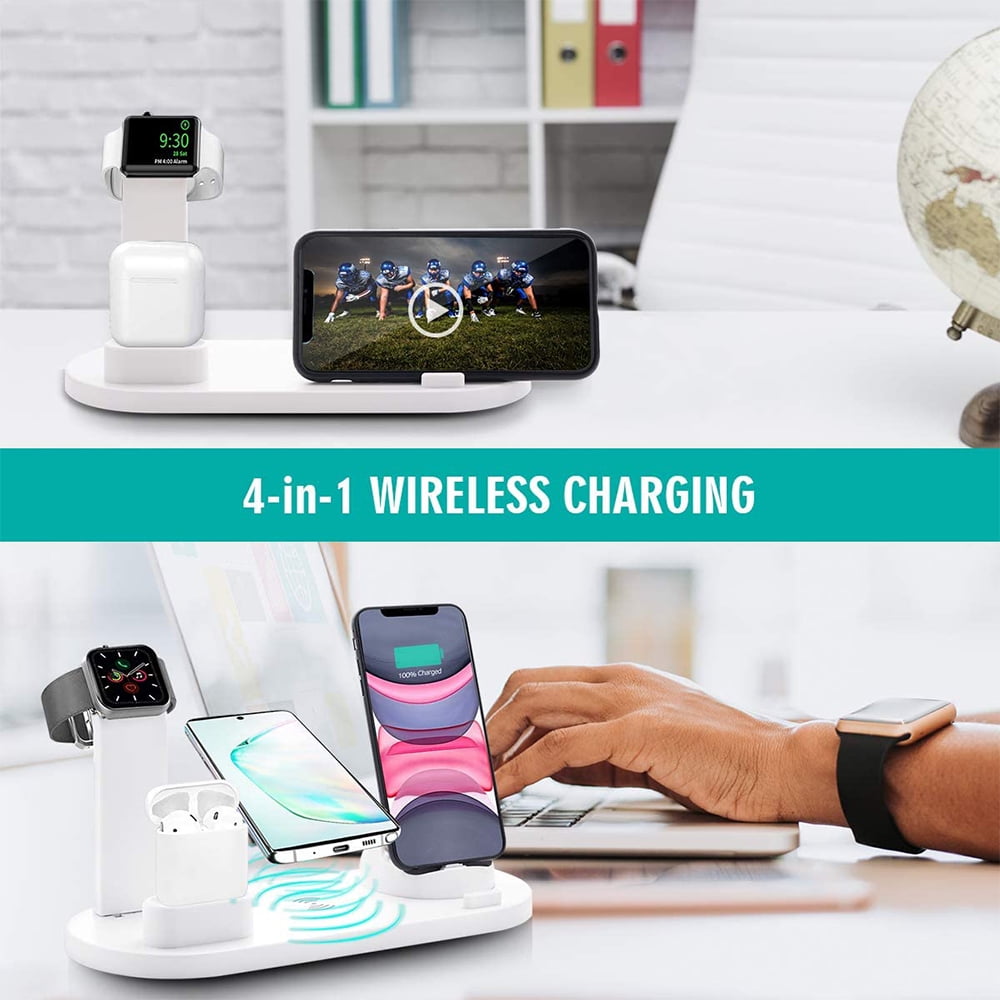 SHELLTON 3 in 1 Wireless Charger, Charging Station for Apple Watch(Need Original Charger), AirPods Pro/2, Wireless Charging Stand for iPhone 12 Pro Max/11 Pro Max/X/XS/XR and All Qi-Enabled Phones