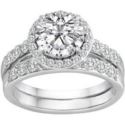 Pure Perfection Certified Bridal Ring with Brilliant Halo Center Stone Made with Swarovski Zirconia