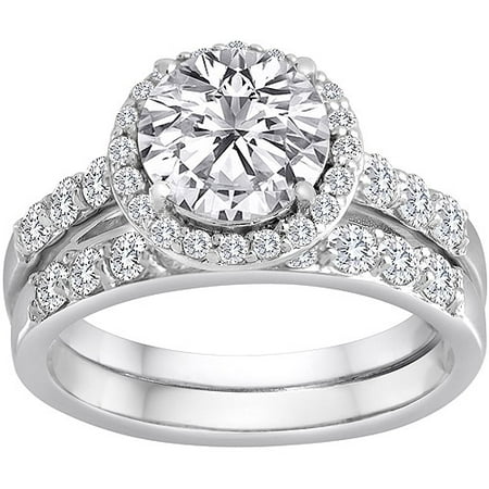 Pure Perfection Certified Bridal Ring with Brilliant Halo Center Stone Made with Swarovski Zirconia