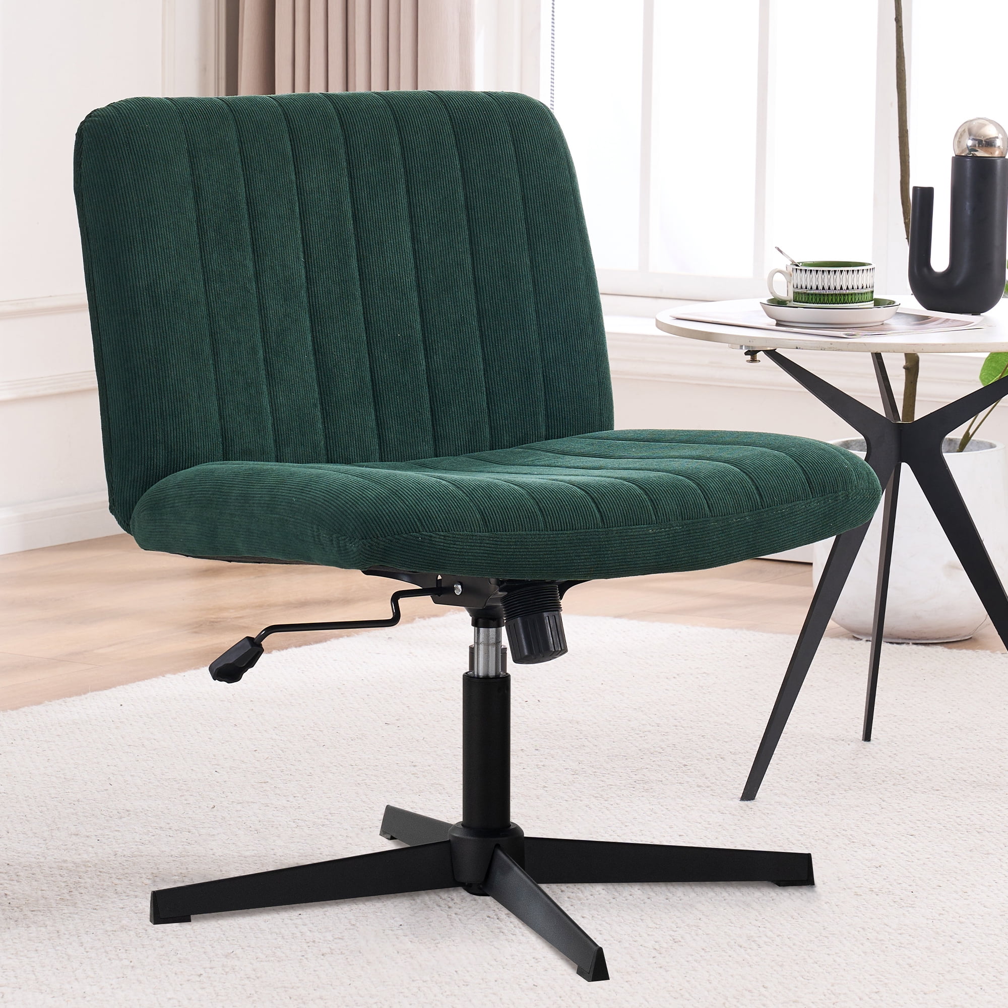 EYYTHUNG Armless Velvet Mid-Back Office Chair, Adjustable Seat and Cushion, Dark Green (Set of 1)