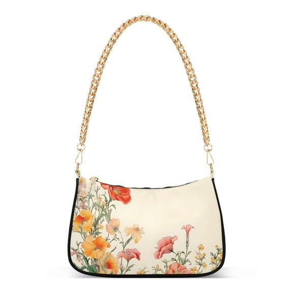 Womens Chain Shoulder Bag Flowers on Yellow Classic Tote Handbags Fashion Clutch Hobo Purse with Zipper for Travel Casual