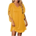 thumbnail image 2 of Women's Short Sleeve Holiday Party Dress Solid Color V Neck Metallic Print Casual Dresses Yellow S, 2 of 6