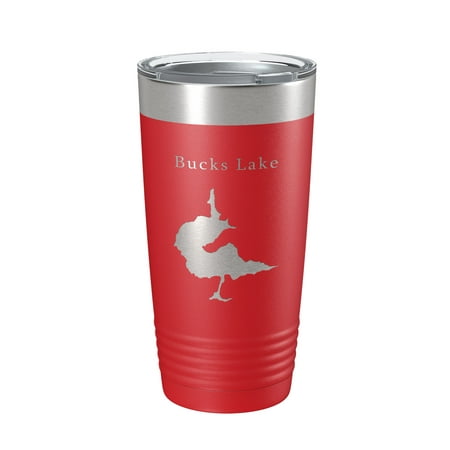 

Bucks Lake Map Tumbler Travel Mug Insulated Laser Engraved Coffee Cup California 20 oz Red