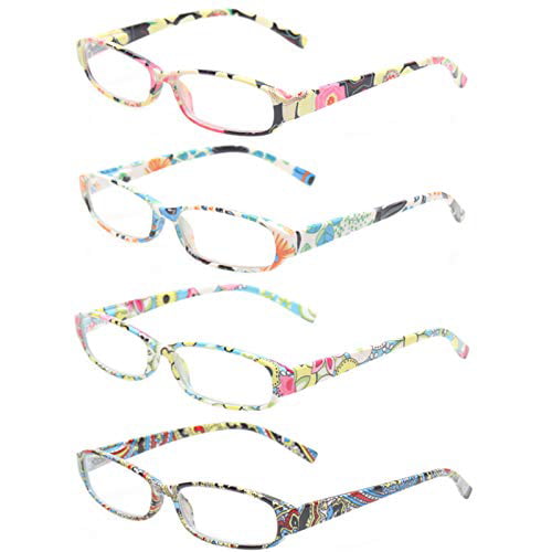 5.00, 4 Pack Mix Color Reading Glasses 4 Fashion Women Eyeglasses with Floral Design Classic Spring Hinge Readers 