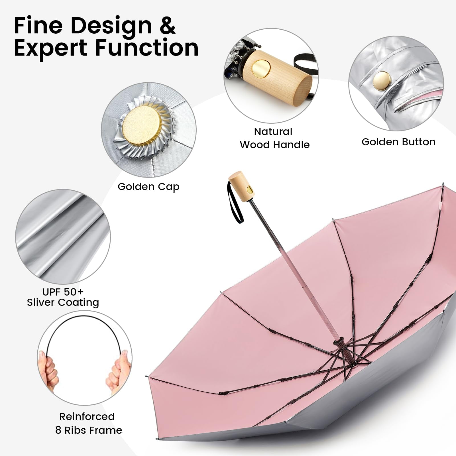 G4Free UPF 50+ UV Protection Travel Sun Umbrella Compact 42 Inch Small UV Blocking SPF Umbrella Auto Open Close