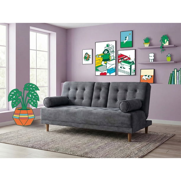 Sofá Cama Con Portavasos De Velvet Gris Oxford Modelo Zambroni