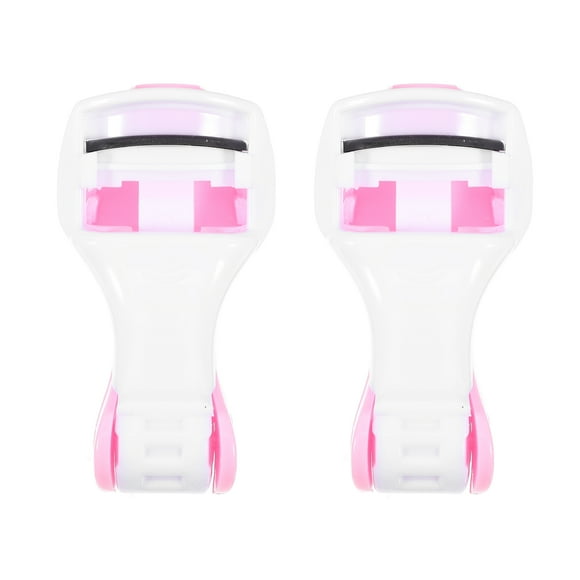 EeaseMX Rizador de pestañas portátil (1 juego/2 unidades), práctico y práctico, herramienta de maquillaje pequeña, rizador de pestañas tipo empuje para niñas y mujeres (rosa)
