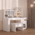 thumbnail image 3 of Arched Makeup Vanity Desk Set,Modern Dressing Table with Storge,Bedroom Vanity Makeup Table with LED Lights and Vanity Stool for Women/Girls Gift, 3 of 7