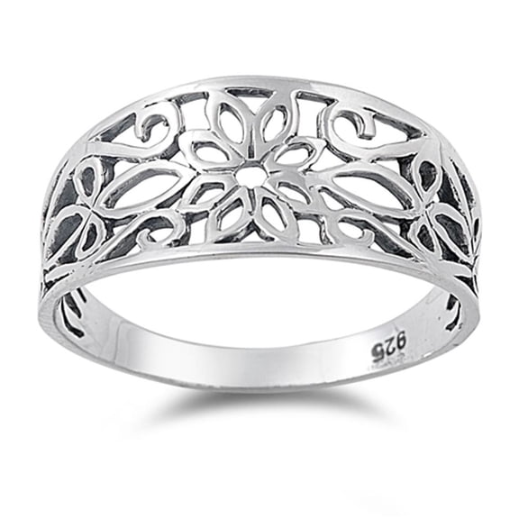 Oxidized Filigree Hawaiian Plumeria Flower Ring Sterling Silver Band 925 Jewelry Female Male Size 9