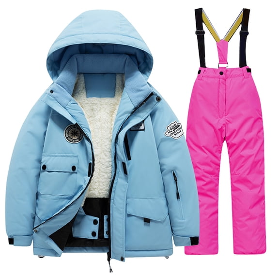 Mercatoo Children's Hoodie Down Windproof Coat & Bib Pants Ski Suit Boys Girls Winter Ski Jacket & Pants Set 2-Piece Snowsuit