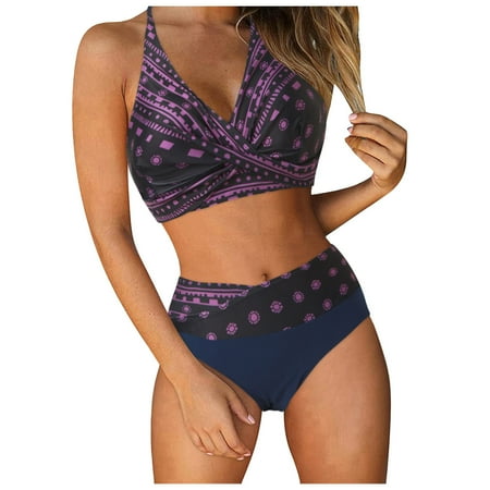Women New 2024 Top Bikini Sets for Removable Waisted Bikini Sexy Push Up Two Strap Pad Color Block Swimming Suit Swimwear Piece Swimsuits Classic Swimsuit High Waisted Women Swimsuits Two Piece S