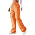 thumbnail image 2 of Women High Waisted Cargo Pants Wide Leg Casual Pants Travel Trousers Baggy Stretchy Pants Orange L, 2 of 3