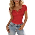thumbnail image 2 of Uootdi T Shirts for Women Short Sleeve V Neck Scallop Edge Ribbed Knit Solid Casual Tops Going Out Style Stretchy Slim Fit Tees Gift, 2 of 6