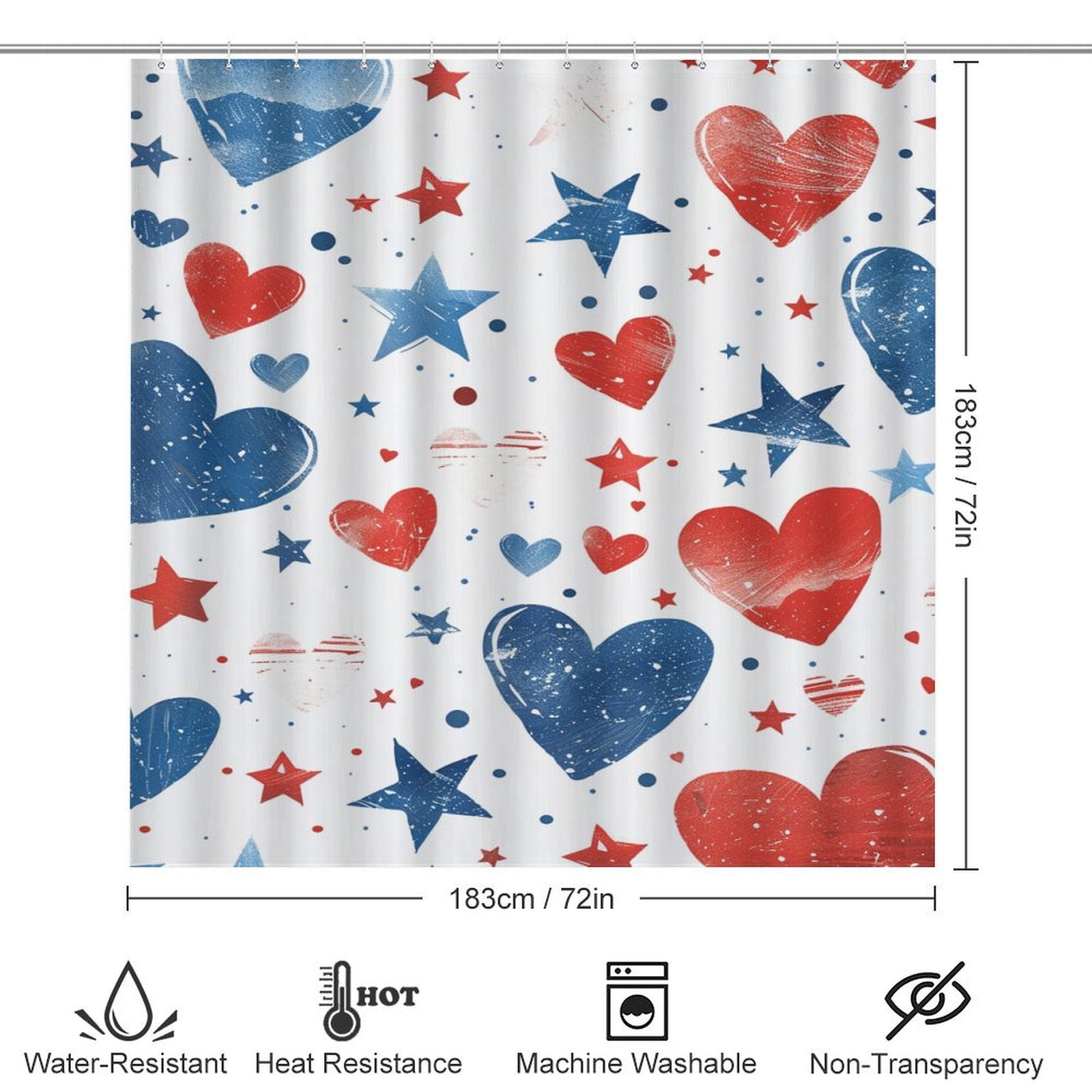 4th of July 4PCS Shower Curtain Sets with Rugs with Non-Slip Bath Mat Toilet Rug，72" X 72"