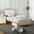 thumbnail image 2 of Costway Twin Gold Metal Bed Frame Upholstered Platform Bed with Velvet Headboard, 2 of 10