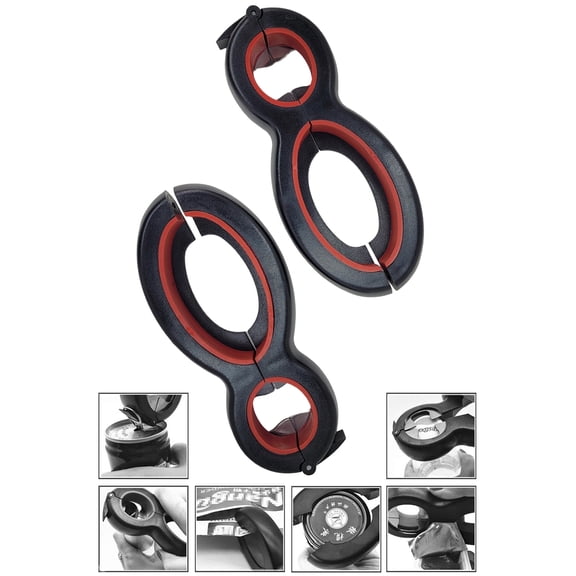 2-Pack 6-In-1 Jar and Bottle Multi-Use Openers - Hinged Lid Gripper Adapts To Large or Small Lids
