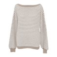 thumbnail image 3 of Women Striped Off Shoulder Knit Pullover Sweater Oversized Loose Long Sleeve Drop Shoulder Knit Top Soft Casual Fall Winter Blouse Fashion Daily Outfit S-XXL, 3 of 4