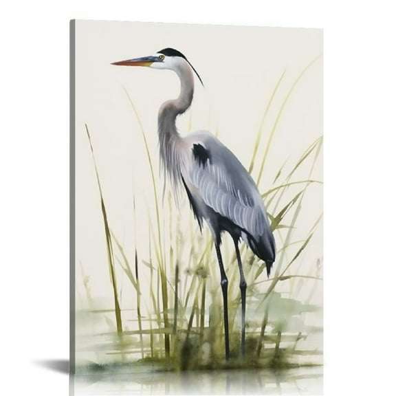 JRXY Heron Bathroom Decor Wall Art Coastal Heron Bird Pictures Wall Decor Watercolor Canvas Prints Painting Decorations Framed Artwork for Bathroom Living Room Bedroom  12x16 in