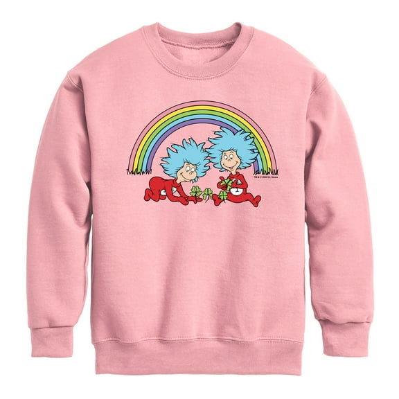 Cat in the Hat - Thing 1 2 Rainbow - Toddler And Youth Crewneck Fleece Sweatshirt