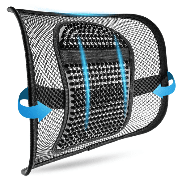 Back Lumbar Support Seat Cushion with Breathable Mesh 12 x 16 Inches Black