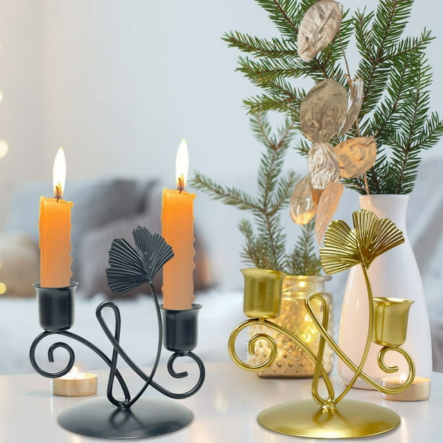 mtvxesu European-Style Wrought Iron Candlestick Holder - Ginkgo Leaf Design Home Decor for Bedroom, Cafe, Restaurant - Rustproof Metal Craftwork (1 Piece)