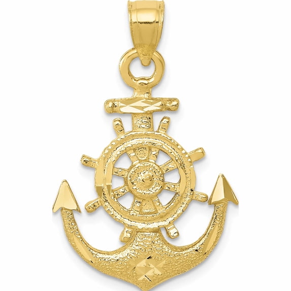 10K Yellow Gold Satin Diamond-Cut Anchor Pendant Made In United States -Jewelry By Sweet Pea