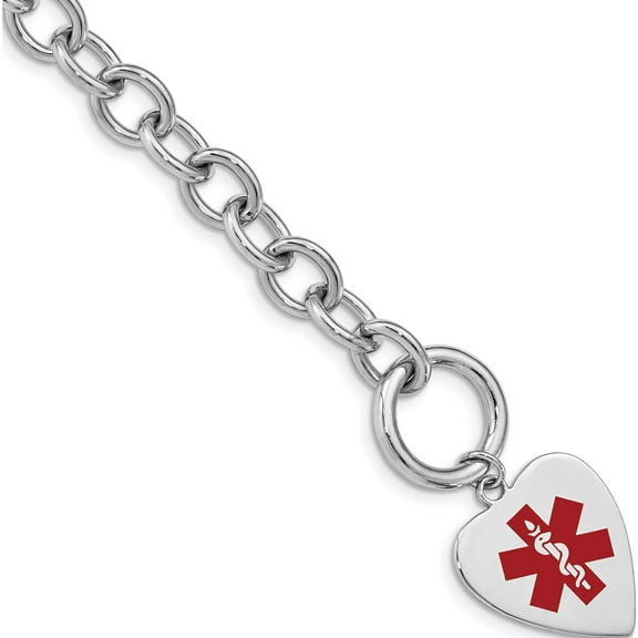 Sterling Silver Rhodium Engraveable Enamel Heart Medical Id Bracelet (7.75 X 18) Made In United States xsm94-7.75