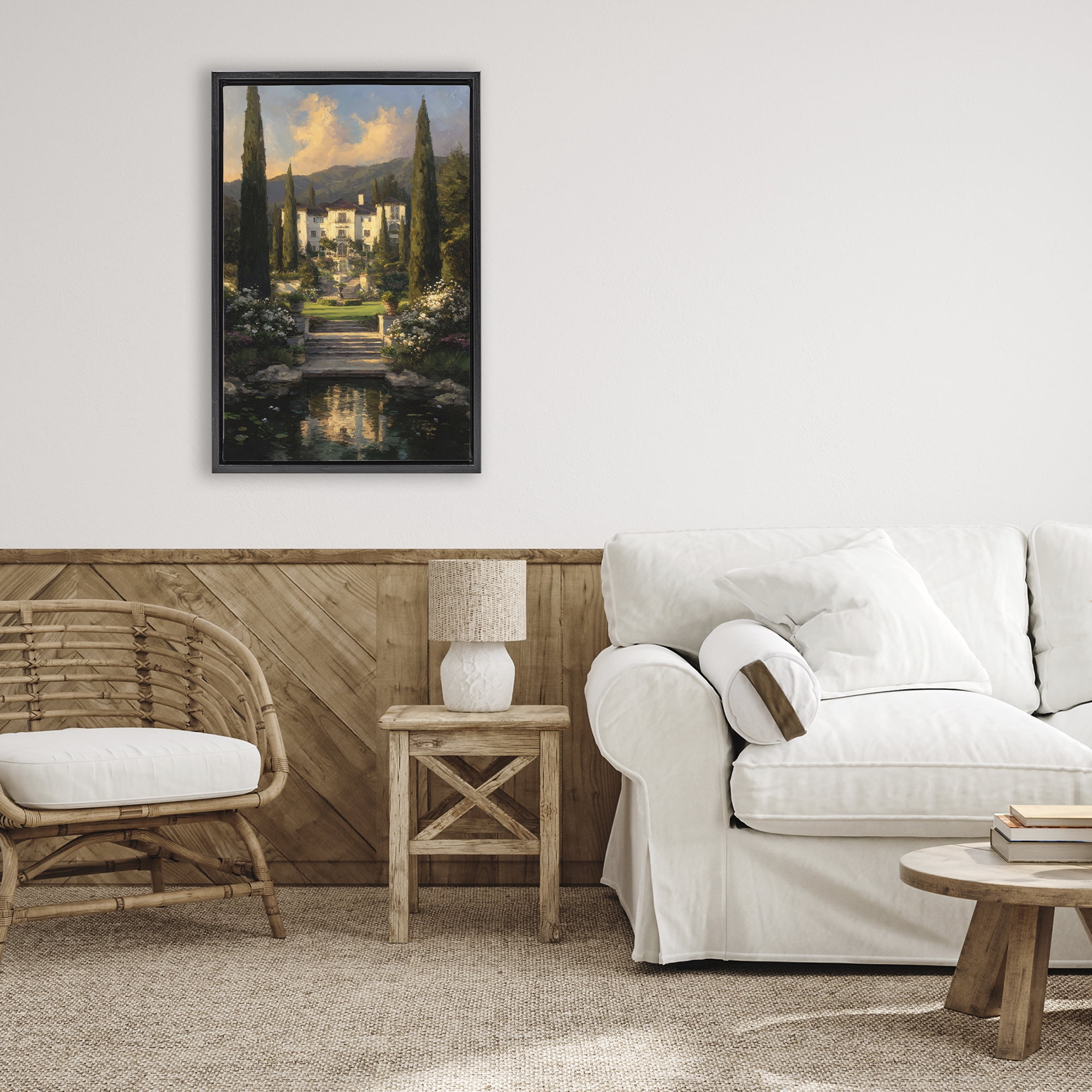 Stupell Industries Victorian Mansion at Sunset Black Framed Floater Canvas Wall Art, design by Petal Prints Design
