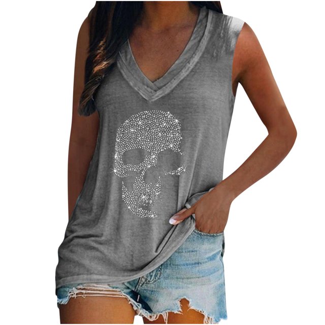 Moda mujer damas cuello en V suelta Tops Casual camiseta sin mangas blusa chaleco Pompotops lopia998469